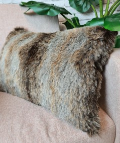 Grey and brown striped fake fur cushions