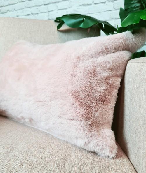 Baby pink faux fur rectangular cushion covers