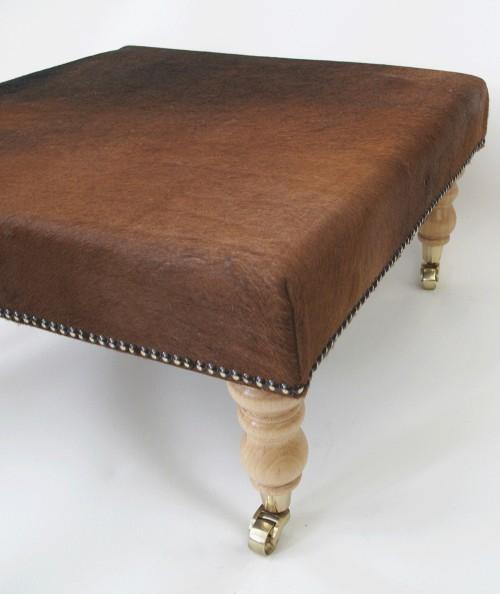 Square brown cowhide footstool 213