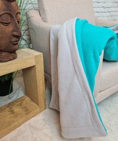 Reversible light grey and jade green fleece blanket