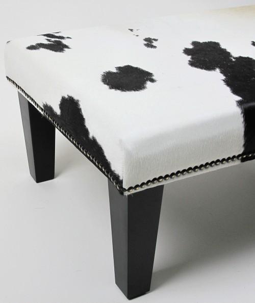 Large Black and White Hair on Hide Footstool 318