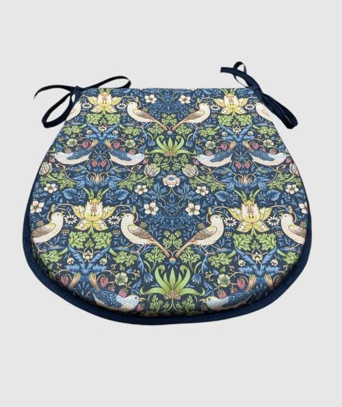 William Morris navy print D shaped seat pads