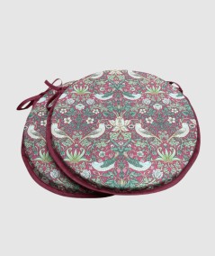 Round Bistro Strawberry Thief Crimson Chair Pad