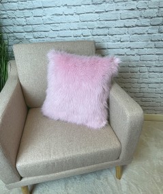 Square pink fake fur cushions