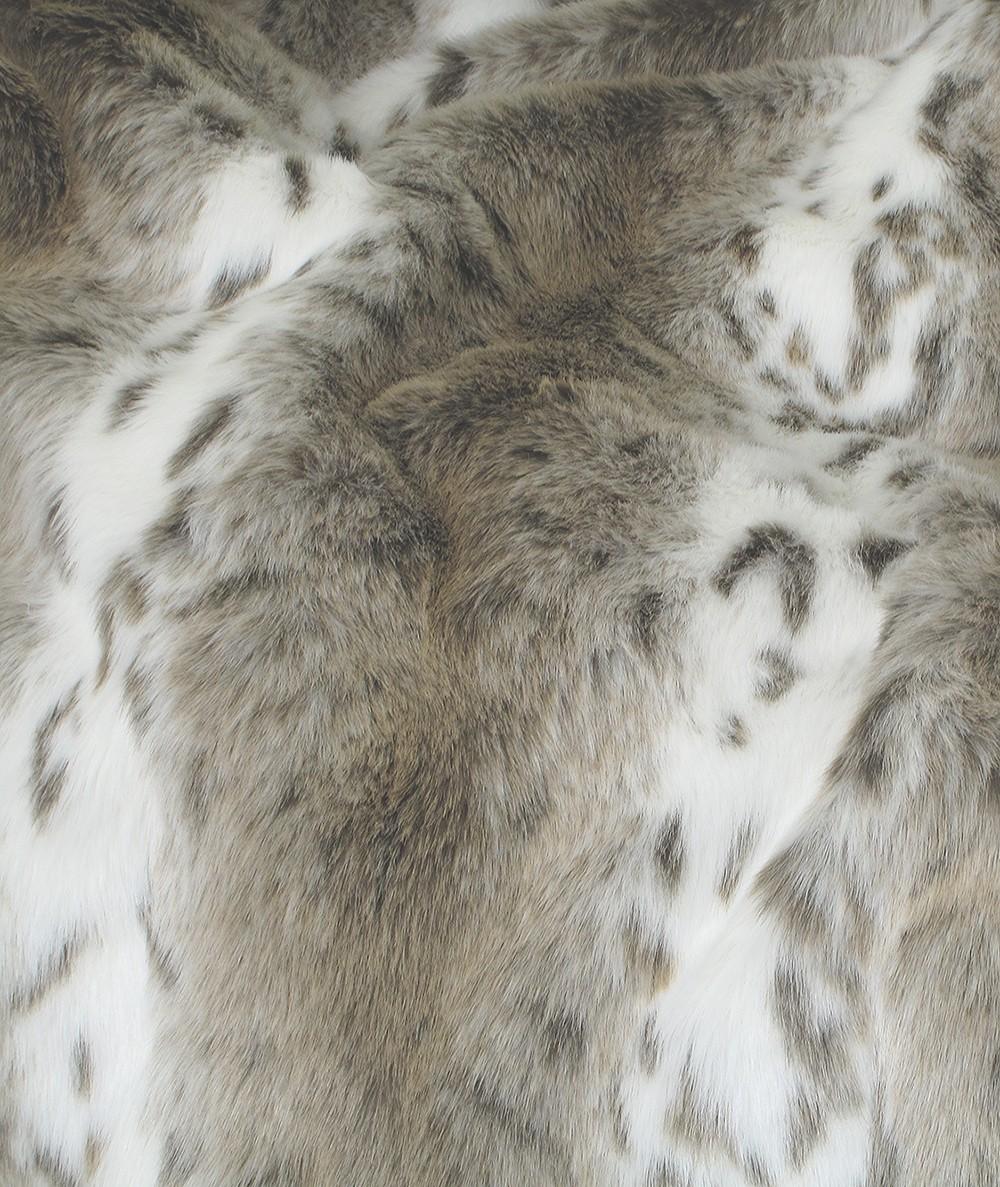 Medium length beige and cream striped animal print faux fur fabric