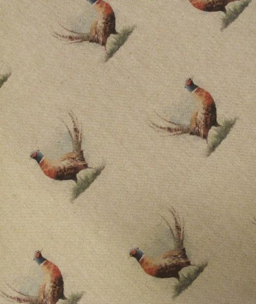 Close up of the small pheasant fabric used on the chair pads