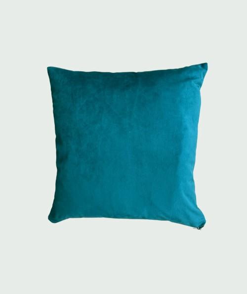 Luxury plain blue velvet on the reverse of the Midsummer cushion