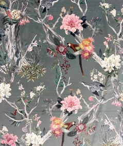 Close up image of the Chinoiserie printed velvet fabric