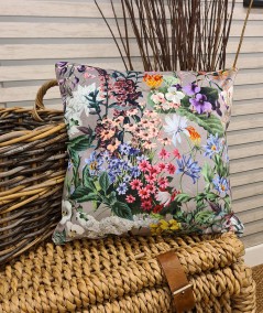 Multicoloured floral velvet cushions