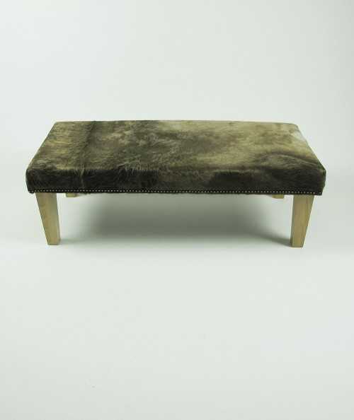 Extra Large Dark Mottled Beige Cowhide Footstool 326